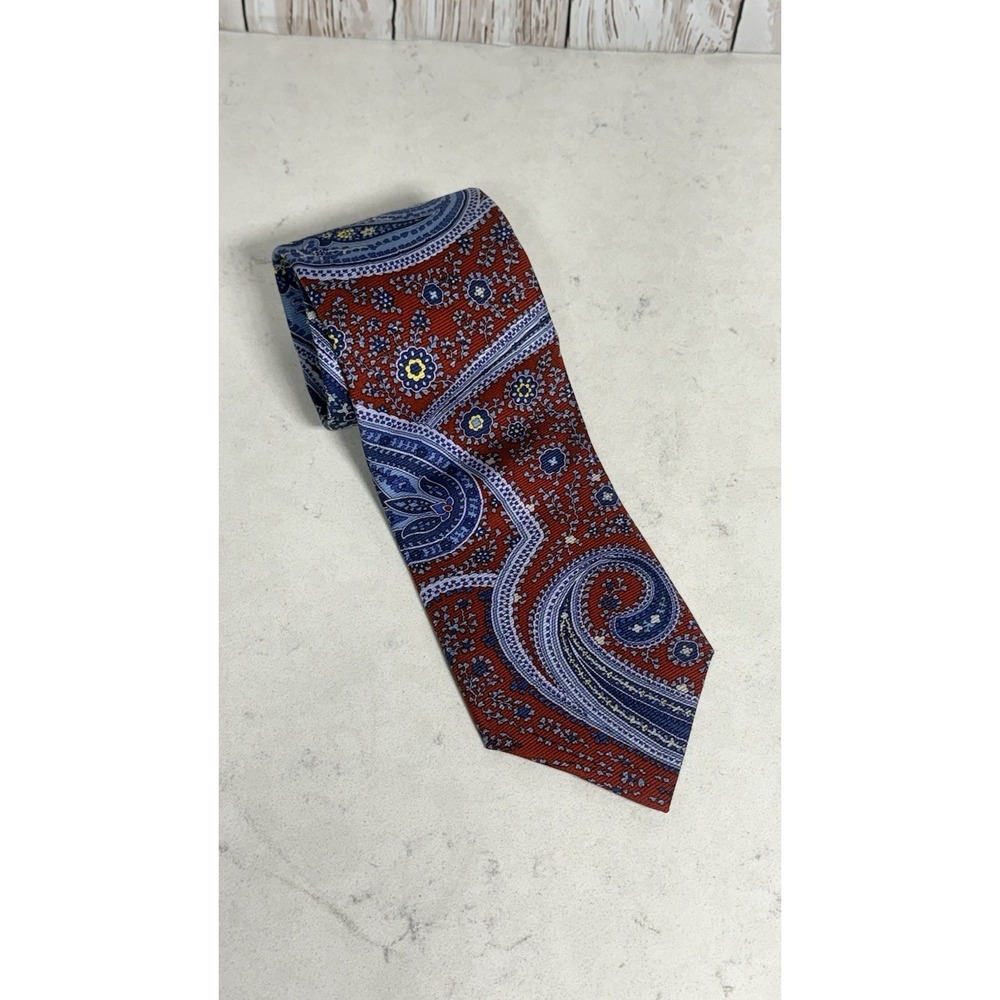 John W. Nordstrom Men's 100% Silk Tie Red Blue Paisley Floral Necktie